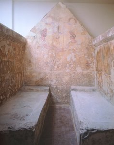 Abschiedsszene, bemalte Platte des Grabes 1 der Nekropole in Spinazzo, 4. Jahrhundert v. Chr.