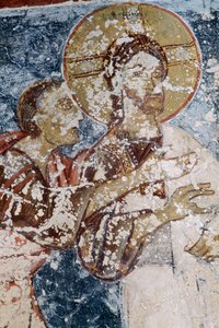 Jesus, Fresko in der byzantinischen Kirche Agios Georgios, Vathi, Kreta, Griechenland von Unbekannt Unbekannt