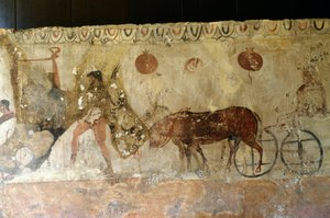 Reise in die Unterwelt, Fresko aus der Nekropole in Andriuolo-Laghetto in Paestum, Kampanien, Italien, antike griechische Zivilisation, Magna Graecia, 4. Jahrhundert v. Chr. von Unbekannt Unbekannt