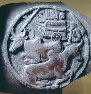 Medallion dekoriert im Relief von der Balustrade der Stupa von Bharhut, buddhistisches Denkmal, Madhya Pradesh, Indien, indische Zivilisation, 2. Jahrhundert v. Chr. von Unbekannt Unbekannt