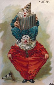 Zwei Clowns, einer spielt Akkordeon von Unbekannt Unbekannt