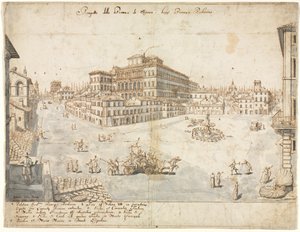 Achtzehn Ansichten von Rom: Die Piazza Barberini recto..., 1665 von Lievin Cruyl