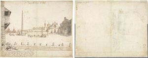 Achtzehn Ansichten von Rom: Die Piazza del Popolo (recto); Skizze für San Giovanni in Laterano (verso) von Lievin Cruyl