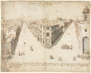 Achtzehn Ansichten von Rom: Die Quattro Fontane in Richtung Monte Cavallo, 1665 von Lievin Cruyl
