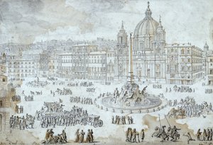 Piazza Navona in Rom, von Lievin Cruyl (1640-1720), Italien von Lievin Cruyl