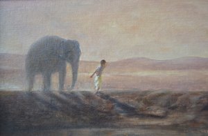 Junge und Elefant
