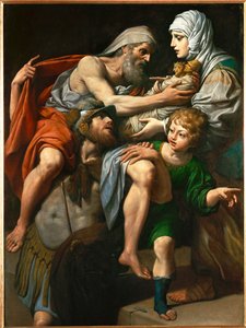 Aeneas und Anchises. Aeneas trägt seinen Vater Anchises aus dem brennenden Troja