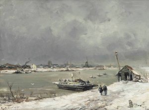 Eine Fährüberfahrt bei Wijk bij Duurstede im Winter