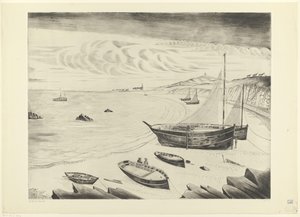 Acht vertäute Schiffe am Strand von Lodewijk Schelfhout (signed by artist)