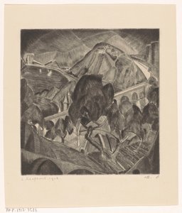 Berglandschaft mit Aquädukt von Lodewijk Schelfhout (signed by artist)