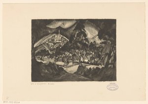 Hügellandschaft mit Bäumen und Gebäuden von Lodewijk Schelfhout (signed by artist)