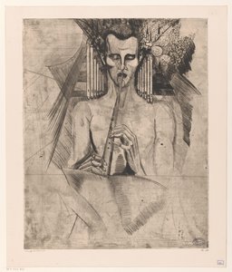 Nackter Mann, der eine Flöte spielt von Lodewijk Schelfhout (signed by artist)