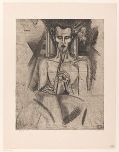Nackter Mann, der eine Flöte spielt von Lodewijk Schelfhout (signed by artist)