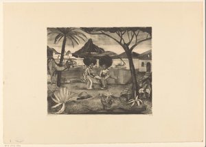 Zwei Männer, die in einem Garten einen Mann tragen von Lodewijk Schelfhout (signed by artist)