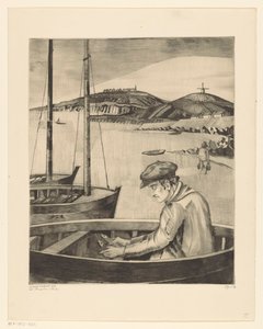 Fischer in einem vertäuten Schiff von Lodewijk Schelfhout (signed by artist)