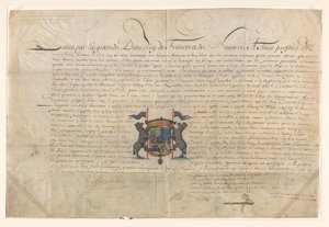Diplom, das Ludwig XIV. Cornelis Lampsins zum Baron von Tobago und Ritter des Ordens von St. Michel erhob von Lodewijk XIV (koning van Frankrijk) (signed by artist)