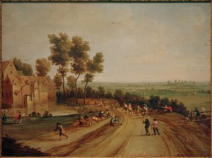 Landschaft mit tanzenden und rastenden Bauern