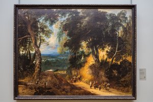Der Soignes-Wald mit Markthändlern von Lodewijk de Vadder