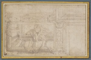 Ignudo, nach einem Deckenfresko in der Sala di Ulisse, Palazzo Poggi, Bologna von Lodovico Carracci