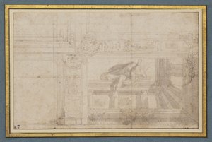 Ignudo, nach einem Deckenfresko in der Sala di Ulisse, Palazzo Poggi, Bologna
