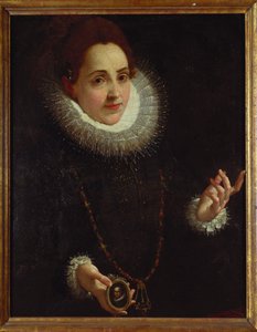 Porträt einer Dame, die ein Miniaturporträt eines Gentlemans hält von Lodovico Carracci