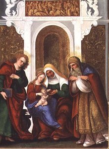 Madonna und Kind mit den Heiligen Anna, Johannes dem Evangelisten und Zacharias oder Madonna und St. Anna der Kirschen
