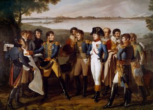 Napoleon I. befiehlt am 19. Mai 1809 eine Brücke über die Donau bei Ebersdorf zu bauen. General Henri Gatien Bertrand (1773-1844) präsentiert die Pläne der Brücke, um die Insel Lobau zu überqueren. Detail. Gemälde von Ludovico Venuti (aktiv zwischen 1799-1 von Lodovico Venuti