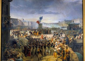 Die Nationalgarde von Paris, versammelt auf der Pont Neuf, zieht im September 1792 in die Armee. Gemälde von Leon Cogniet (1794-1880) von Léon Cogniet
