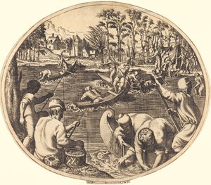 Angelszene von Léon Davent after Francesco Primaticcio