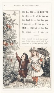 Oktave, Odette, Ordnung, Gehorsam, Regenschirm, Schatten, Orange, Orangerie, Auge, Nelke, Schatten, Vögel, Geruch, Seite 28 - Alphabet von Mademoiselle Lili, von L. Froelich und einem Vater (Hetzel selbst). Bibliotheque & Magasin d