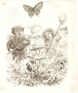 Die zwei Kinder fangen Schmetterlinge von Lorenz Frølich