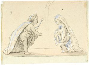 Vignette mit zwei Kindern verkleidet als König und junge Braut
