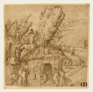 Eine Thebais: Mönche und Einsiedler in einer Landschaft von Lorenzo Costa