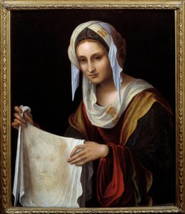 Heilige Veronika. Das Heilige Schweißtuch zeigt das Gesicht Christi