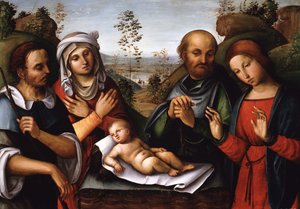 Die Anbetung des Jesuskindes von Lorenzo Costa