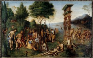 Das Reich des Komus, Gott der fröhlichen Feste, aus Philostrates „Imagines“ von Lorenzo Costa