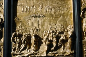 Israeliten nehmen Jericho ein, Detail der Baptisteriumstür, Florenz, Italien, 15. Jahrhundert von Lorenzo Ghiberti