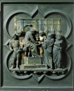 Nordtor (genannt Kreuztor, im Norden), Außendetail: Christus vor Pontius Pilatus. Bronzeskulptur von Lorenzo Ghiberti von Lorenzo Ghiberti