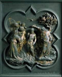 Nordtor (genannt das Kreuztor, im Norden), äußeres Detail: Die Taufe Christi von Lorenzo Ghiberti