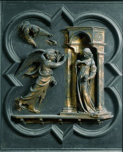 Nordtor (genannt das Kreuztor, im Norden), äußeres Detail: Die Verkündigung von Lorenzo Ghiberti