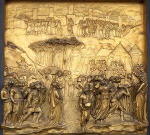 Relief Der Untergang von Jericho, Paradiespforte des Baptisteriums von San Giovanni, 2015 von Lorenzo Ghiberti