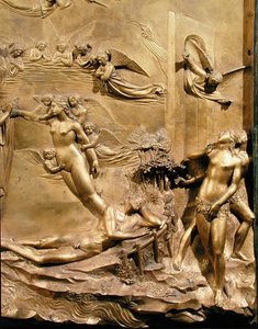 Die Geschichte von Adam, Detail der Erschaffung Evas und der Vertreibung, von einem der Originaltafeln der Osttüren des Baptisteriums