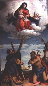 Madonna und Kind in Herrlichkeit mit St. Andreas und St. Hieronymus von Lorenzo Lotto