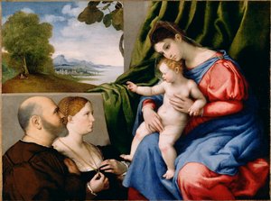 Madonna und Kind mit zwei Stiftern von Lorenzo Lotto
