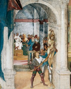 Martyrium der hl. Barbara (Detail) aus Christus-Weinstock und Legende der hl. Barbara, von Lorenzo Lotto (ca. 1480-1556), Fresko, Villa Suardi, Capella Suardi, Trescore Balneario