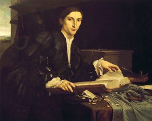 Porträt eines jungen Gentlemans in seinem Studio von Lorenzo Lotto