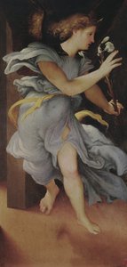 Der Erzengel Gabriel, linkes Flügelbild der Verkündigung von Lorenzo Lotto