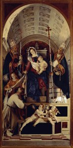 Die Jungfrau und das Kind mit der heiligen Dominica, dem heiligen Gregor und dem heiligen Urban - Zentralteil des Recanati-Polyptychons von Lorenzo Lotto