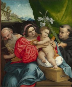 Die Jungfrau und das Kind mit den Heiligen Hieronymus und Nikolaus von Tolentino von Lorenzo Lotto