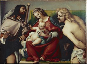 Die Jungfrau und das Kind mit St. Rochus und St. Sebastian (circa 1518) von Lorenzo Lotto